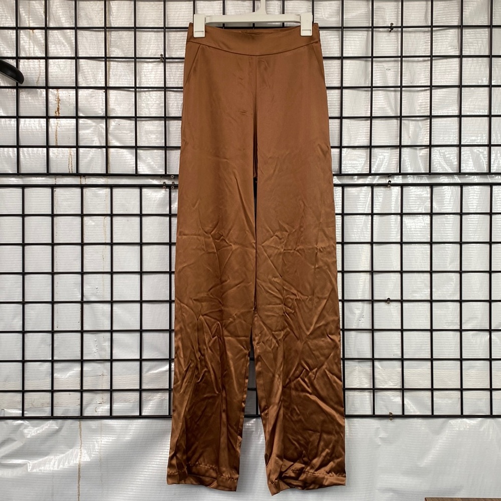 LITA by Ciara Soirée Wide Leg Pant in Silk Charmeuse Size 2 Mocha Mousse